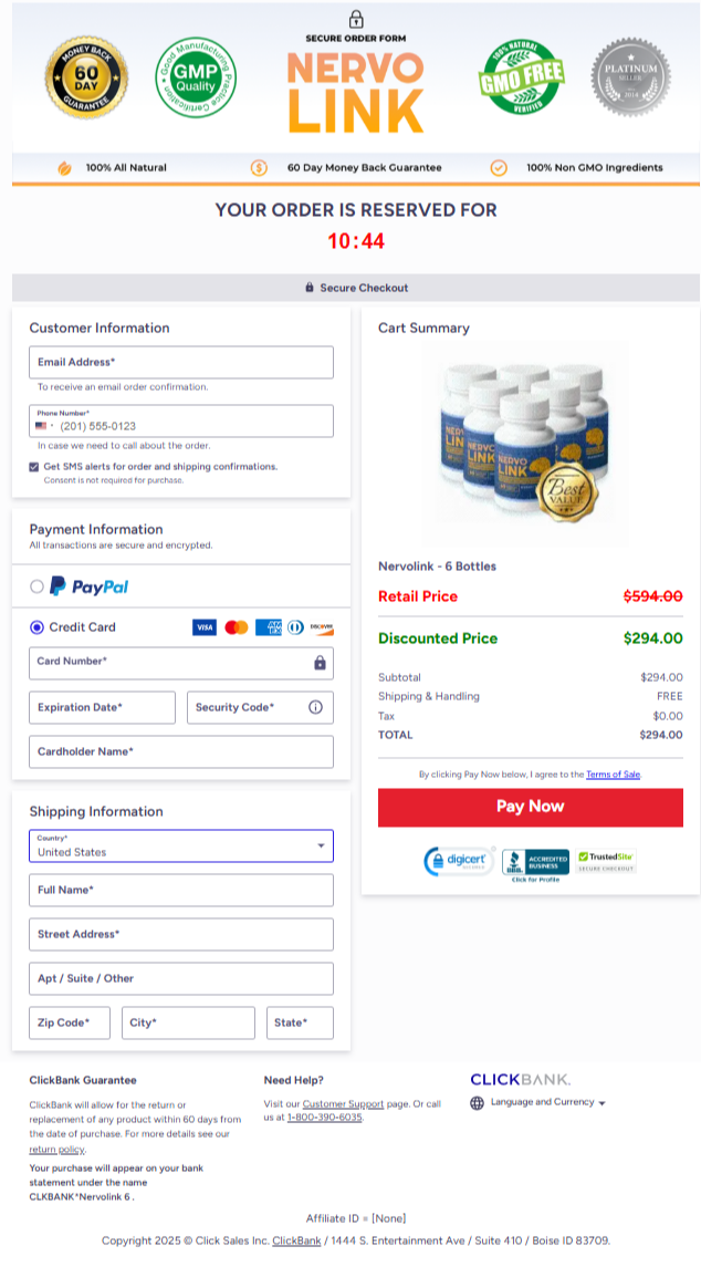 Nervolink Official Website Secure Order Page